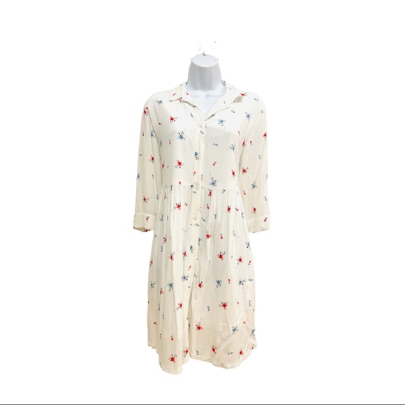 The Drop Women's White Print Loose Fit Flared Button Down Dress - Picture 6 of 6